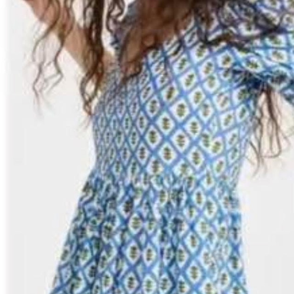 Mille Blue and White Block Mini Pattern Dress